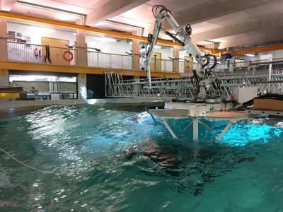 STL’s Autonomous Synchronised Stabilised Platform being put through its paces at the University of Plymouth’s COAST Laboratory. Photo courtesy STL
