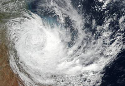 On March 29, 2017 at 3:24 a.m. UTC the VIIRS instrument aboard NASA-NOAA's Suomi NPP satellite captured this visible image of Tropical Cyclone Debbie over Queensland, Australia. (Photo: NASA/NOAA)
