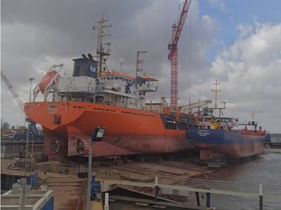  The Ostsee in dry dock at Scheepswerf Hoebee (photo courtesy of Scheepswerf Gebr. Kooiman BV)
