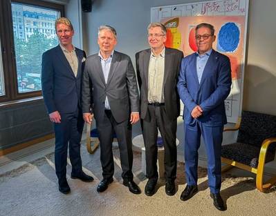 From Left: Petrus Blomqvist, Partner at Vaaka; Lauri Haavisto, CEO of Foreship; Markus Aarnio, Chief Naval Architect at Foreship; Carlo Luzzatto, CEO of RINA.