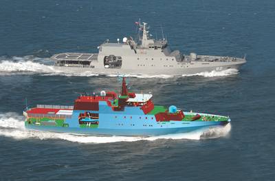 Photomontage of a patrol vessel and its FORAN 3D model.