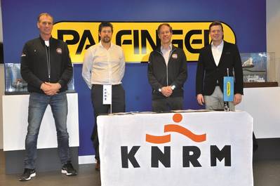 Picture (from left to right): On January 20, the contract was signed by Gert-Jan Wijker (Head of Technical Service at KNRM), Arnoud Straakenbroek (Sales Director Governmental and Professional Boats and Davits at PALFINGER), Jacob Tas (General Director of the KNRM) and Alexander Schouten (Global Sales Director Boats and Davits at PALFINGER) at the PALFINGER office in Harderwijk, the Netherlands. (Photo: PALFINGER)