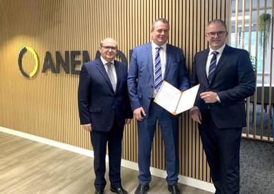 Pictured (left to right): Kostas Ladas, General Manager of LISCR (UK), Thomas Klenum, Executive Vice President, Innovation &amp; Regulatory Affairs of LISCR, and Kim Diederichsen, CEO of Anemoi Marine Technologies. Image supplied