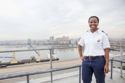 Pinky Zungu has again made history with her appointment as Transnet National Ports Authority’s first black female Deputy Harbor Master – Nautical for the Port of Durban. (Photo: Philip Wilson)