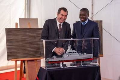 PIRIOU President Vincent Faujour and El Hadji Omar Youm in front of a model of the Walo © PIRIOU