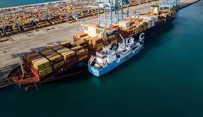 AD Ports Group hosted its first ship-to-ship liquified natural gas bunkering operation at its flagship deep-water Khalifa Port. Credit: AD Ports Group