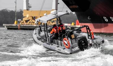 Powered by the high-performance CX0300 diesel outboard, patrol craft Swift was supplied by Cox Marine's UK distributor Berthon to ABP to carry out harbour duties in Southampton Port. Image courtesy Cox