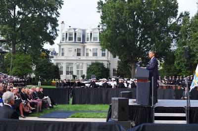 President Obama at the memorial service: Photo credit USN