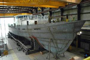 Production on the first Sentinel Class cutter, Bernard C. Webber, progresses at Bollinger. Photo courtesy Bollinger Shipyards, Inc.