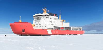 Rendering of the Canadian Polar Icebreaker, one of Aker Arctic’s most recent references. The company’s nonlinear FEM tools made it possible to use commonly available high strength steel.
Image courtesy Aker Arctic