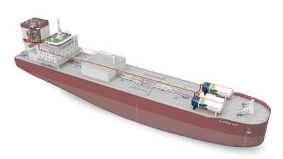 Rendering of Clipper Eos with Wärtsilä's Carbon Capture & Storage (CCS) system installed. (Image: Wärtsilä)