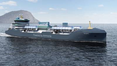 Rendering of the M/S NoGAPS ammonia-powered gas carrier. (Image: Breeze Ship Design)