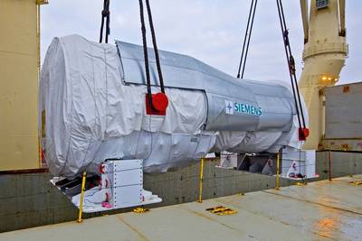 Rickmers-Linie was entrusted with the transport of this 485-metric-ton gas turbine made by Siemens for a power plant project in Turkey. (Photo: Hero Lang for Rickmers-Linie)
