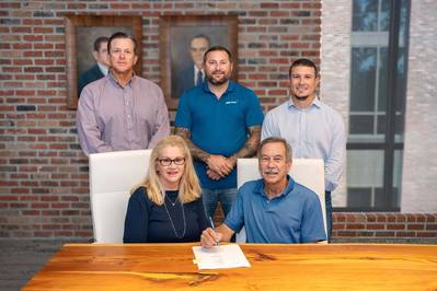 Top row left to right: Danos Operations Services President Reed Pere', Valve and Wellhead Operations Manager Dustin Hebert, General Manager of Technical Services Shawn Portier. Bottom row: Denise Bergeron (left) with her husband Earl Bergeron. Image courtsy Danos