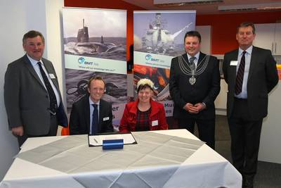 (left to right): Oliver Colvile, MP for Plymouth, Sutton & Devonport; Mike Prince, Managing Director of BMT Isis; Councillor Pauline Murphy; Nigel Churchill, Deputy Lord Mayor of Plymouth; Major General David Hook CBE, Royal Marines.