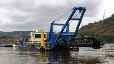 Rohr-Idreco RISD 600 (24") 100' digging depth dredge for removal of sedimentation behind the Inga dam in the Democratic Republic of Congo (Photo: Ellicott Dredges)