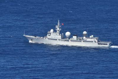 People’s Liberation Army-Navy (PLA-N) Intelligence Collection Vessel Haiwangxing operating off the north-west shelf of Australia. (Photo: Australia Department of Defense)