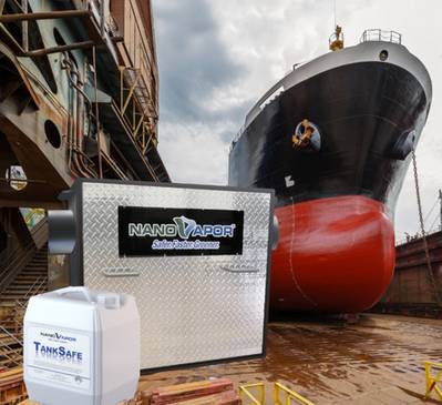 Safe cleaning of cargo and bunker tanks: new degassing technology developed by NanoVapor Inc is being introduced by EcoChlor and NanoVapor to reduce risks to seafarers when cleaning out confined spaces on board ship. (Photo: Ecochlor / NanoVapor Inc)
