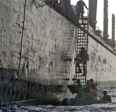 Sailors Boarding MV Brede: Photo credit USN