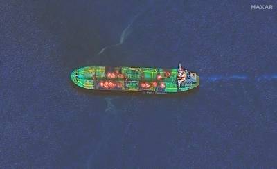 Satellite image of the Greek-flagged crude oil tanker Sounion that was recently attacked by Yemen’s Houthis in the Red Sea. [Satellite image © 2024 Maxar Technologies]