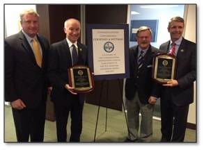 SCA President Matt Paxton and newly elected SCA Chairman Tom Godfrey, Jr. honor Congressmen Joe Courtney and Wittman with the Maritime Leadership Award (Photo: SCA)