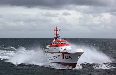Search and rescue vessel HERMANN MARWEDE from the DGzRS station Heligoland coordinates the search for the missing people on site.- Credit: German Maritime Search and Rescue Service