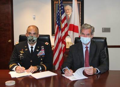 Col. Sebastien Joly and John Driscoll sign project agreement to take the Port of Mobile to 50 ft. draft (Photo: Alabama Port Authority)