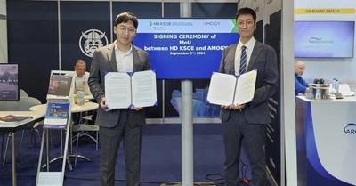 Seonghoon Woo (left), CEO at Amogy, and Joonshik Baik (right), HD KSOE EcoPhin (Photo: Amogy)