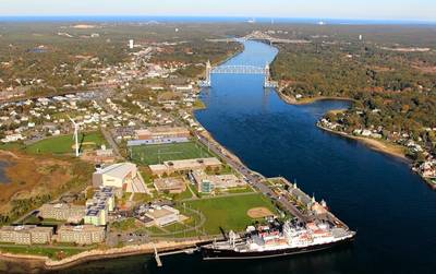 One of seven U.S. maritime academies, the Massachusetts Maritime Academy’s picturesque campus in Buzzards Bay has sent thousands of mariners into the global maritime workplace since its inception in 1891. CREDIT: MMA