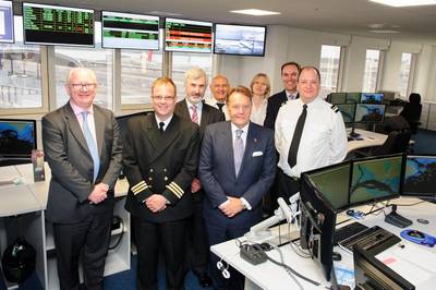 Shipping Minister John Hayes CBE MP (front row, third from left) at ABP Southampton with James Cooper, chief executive at Associated British Ports (front row, far left), Alastair Welch, port director at ABP Southampton port director (back row, far right) with staff at ABP Southampton (Photo: ABP)