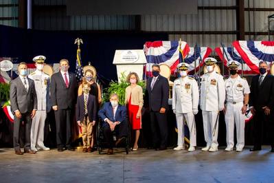 Ships’ sponsor Dianne Isakson (center) was ships sponsor for the christening ceremony of the future USS Savannah (LCS 28), held at Austal USA’s Mobile Alabama over the weekend. (Image: Austal USA)