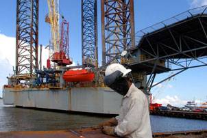 Shipyard welder in Port Fourchon. Photo courtesy the Greater Lafourche Port Commission