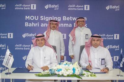 Basil Abulhamayel, Chief Financial Officer at Bahri and Jameel AlHamdan, Chief Corporate Banking Group at Alinma Bank, signed the agreement on behalf of their respective organizations. Senior executives from both sides were present at the signing ceremony. Image courtesy Bahri