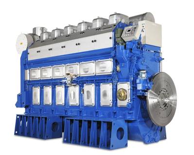 A six-cylinder in-line version of the Wärtsilä 50DF dual-fuel engine. (Image: Wärtsilä)