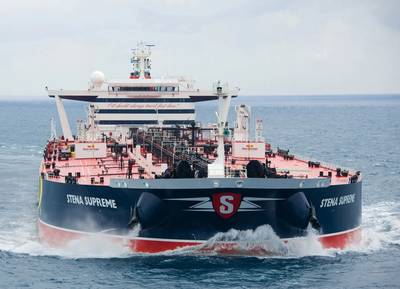 Stena Supreme, a Suexmax vessel owned by Concordia Maritime and employed on the spot market via Stena Sonangol Suezmax Pool controlled by Stena Bulk and the Angolan state oil company Sonangol (Photo courtesy of Concordia Maritime)