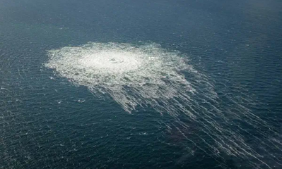 The gas leak at Nord Stream 2 seen from the Danish F-16 interceptor on Bornholm in late September 2022. Photo: Danish Defence
