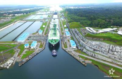 LNG tanker Maria Energy completed the milestone transit traveling from the Atlantic to the Pacific Ocean on July 29. (Photo: Panama Canal Authority)