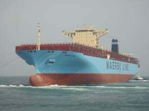 TAURO RICKMERS will be trading as MAERSK EVORA. She is one of the final two 13,100 TEU container ships recently delivered by Hyundai Heavy Industries to Rickmers Group. Photo: Rickmers Group