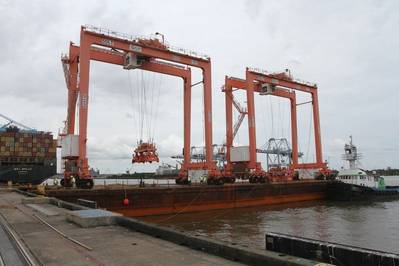 APM Terminals Mobile took delivery August 26, 2021 of two rubber tire gantry cranes to support growth at the port’s intermodal container transfer facility. (Photo: Port of Mobile)