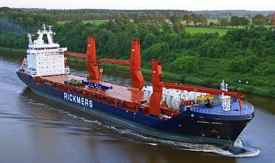 The 19,100-dwt Rickmers Chennai has been named in a ceremony in Hamburg by Dr. Christine Winter, acting as sponsor of the vessel. (Photo: Rickmers-Linie)