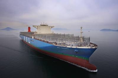 The 20,150 TEU, 400m-long MOL Triumph is scheduled to be delivered March 27. (Photo: Samsung Heavy Industries)
