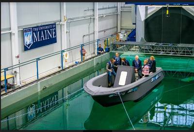 The 25 ft. 3 D printed boat (2019). Souce: University of Maine