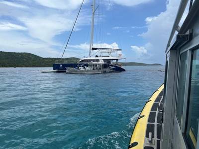The 72-foot yacht Obsession hard aground on a reef just off Flamenco Beach in Culebra, Puerto Rico. (Photo: U.S. Coast Guard)