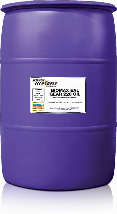 The BioMax EAL Gear Oil creates an ionic bond that adheres to metal parts and forms a synthetic film on metal surfaces, improving lubrication and maintaining longer lasting results on marine hydraulic gears. (Image: Royal Purple)