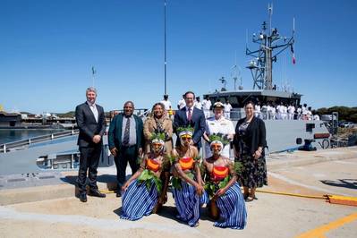 The ceremony was attended by Australia’s Minister for Defence Personnel and Minister for Veterans Affairs, The Hon. Matt Keogh MP, and Papua New Guinea Minister for Defence, The Hon. Win Bakri Daki MP. (Photo: Austal)