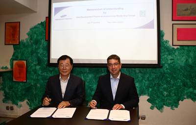The certification was awarded on 7 June 2022 at Posidonia in Athens, Greece, in the presence of Jin-Taek Jung, SHI’s President & CEO and Nick Brown, LR Group CEO. (Photo: LR)