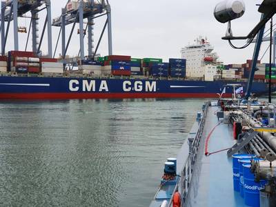 The CMA CGM refueling operation (CREDIT: GoodFuels Marine
