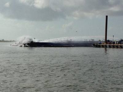 The Coast Guard assisted in response to a collision and fire early Monday morning in the Intracoastal Waterway near Bolivar Peninsula in Texas, July 20, 2015. (USCG photo)