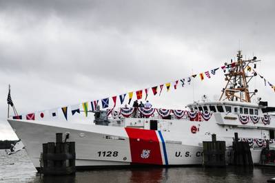 The Coast Guard Cutter Nathan Bruckenthal berthed before its commissioning ceremony in Alexandria, Va., July 25, 2018. The Bruckenthal was the 28th Sentinel-class Fast Response Cutter to be commissioned. (U.S. Coast Guard photo by Charlotte Fritts)