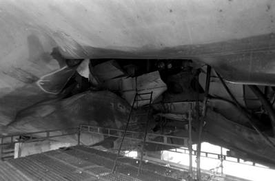 The damaged hull of USS Samuel B. Roberts (U.S. Navy photo)